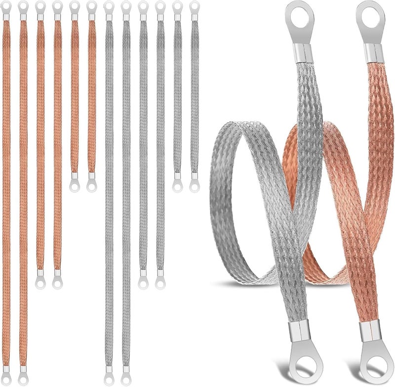 Tinsky 12PCS Automotive Ground Straps, 10/15/20 Inch Tinned Copper Braided Grounding Straps with Ring Terminals, Automotive Ground Cables for Car, Truck, RV, Boat, Motorcycle - Image 1